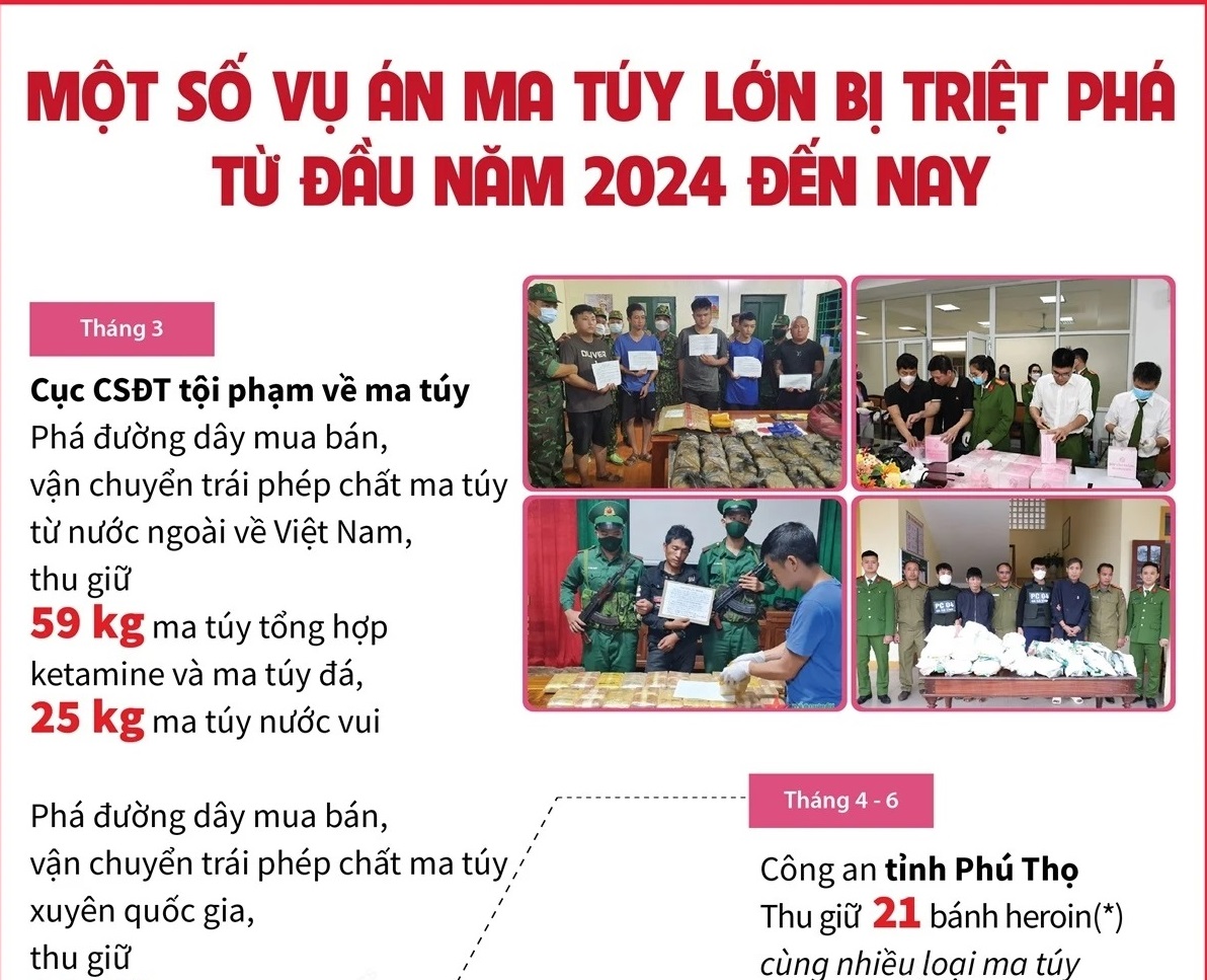 Một số vụ án ma túy lớn bị triệt phá từ đầu năm 2024 đến nay